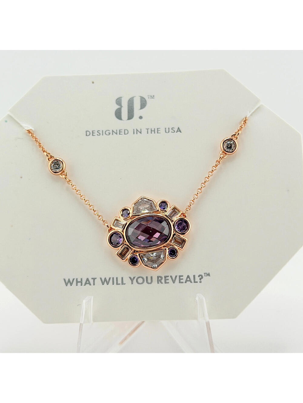 Bomb Party February Necklace "Ethereal Edge" Amethyst on Rose Gold